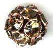 1 12mm Round Antique Copper with Light Colorado Topaz Rhinestones